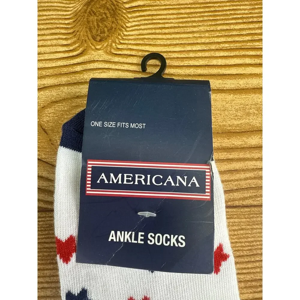 New Womens Americana Ankle Socks USA Stars Red White And Blue July 4th Socks - Picture 2 of 4